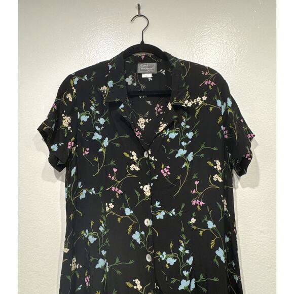 Vintage CAROL ANDERSON 90s Floral Short Sleeve Button Down Maxi Dress Tie Back - Picture 2 of 10